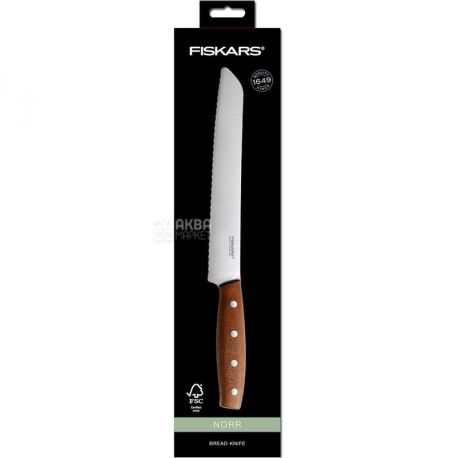 Fiskars, Norr, 21 см, Нож для хлеба, коричневый