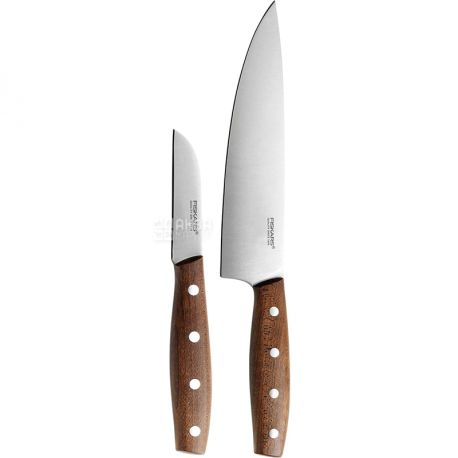 Fiskars, Norr, 2 шт. Набір ножів із нержавіючої сталі, коричневі