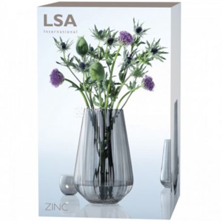 LSA international, Zinc, Ваза для квітів сіра, скляна, 28 см