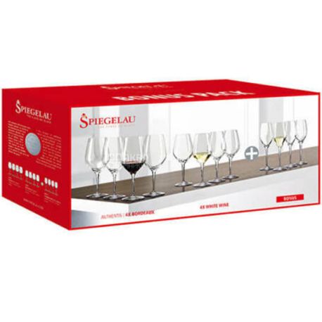 Spiegelau, Authentis, 12 pcs., Crystal, Set of glasses for red, white wine and champagne