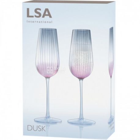 LSA international, Dusk, 2 шт., Набір келихів для шампанського, скло, рожево-сірий, 250 мл