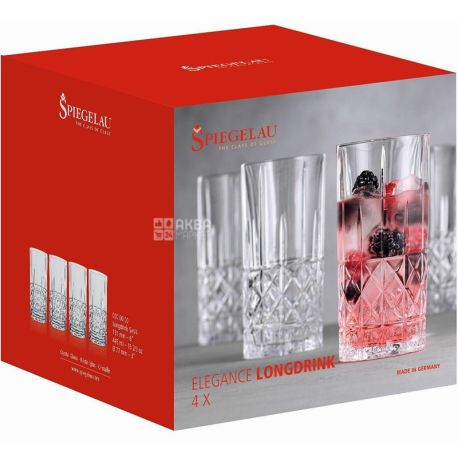 Spiegelau, Elegance, 4 шт., Набір келихів для коктейлів Longdrink, кришталеве скло, 0,445 л