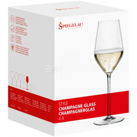 Spiegelau, Style, 4 шт., Набор бокалов для шампанского, хрустальное стекло, 0,310 л 