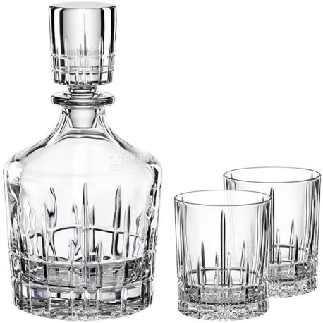 Spiegelau, Perfect Serve Collection, 3-Piece, Whiskey Set, 750 ml Decanter & 2 Glasses, Crystal Glass