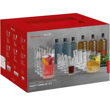Spiegelau, Perfect Serve Collection, 12 шт., Набор бокалов для вечеринки, хрустальное стекло, 4х55 мл, 4х368 мл, 4х350 мл
