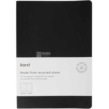 Karst, Black, 144 стр., Блокнот в твердой обложке, точечный, водонепроницаемый, А5, черный