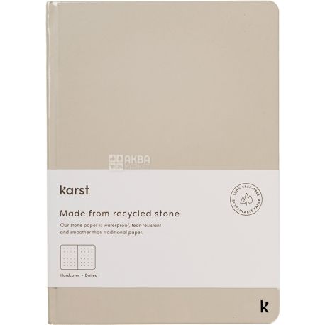 Karst, Stone, 144 стр., Блокнот в твердой обложке, точечный, водонепроницаемый, А5, серый
