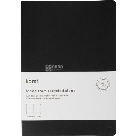 Karst, Black, 144 стр., Блокнот в мягкой кожаной обложке, точечный, А5, черный