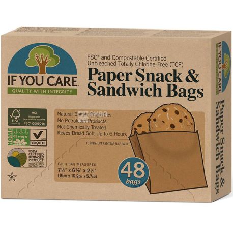 If You Care, 48 шт, Пакеты бумажные для сендвичей, 19 х 16,2 х 5,7 см