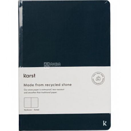 Karst, Navy, 144 стр., Блокнот в мягкой кожаной обложке, точечный, А5, синий