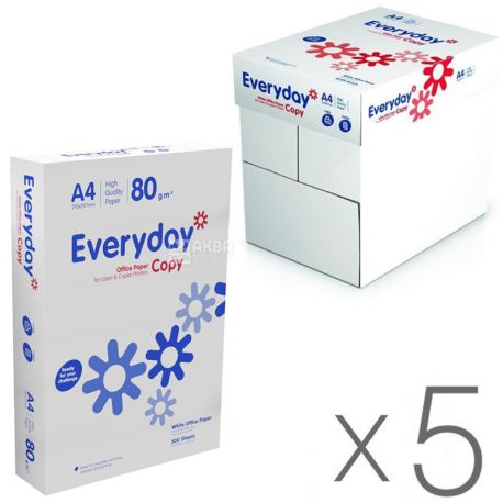 Everyday Copy, Упаковка 5 пачок по 500 аркушів, Папір офісний, А4, білий, клас С, 80г/м2