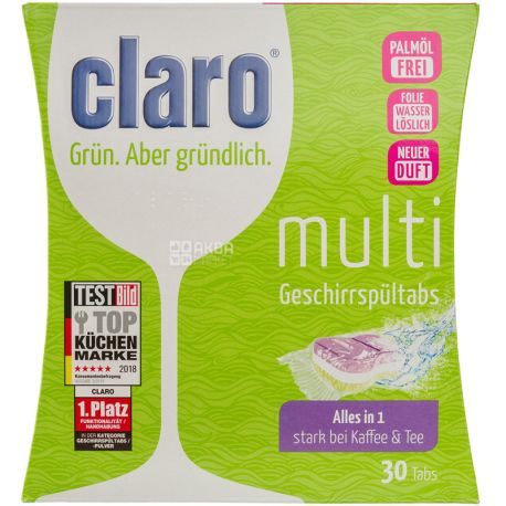 Claro, Eco Multi Tabs, 30 шт, Таблетки для посудомоечной машины, без хлора и фосфатов