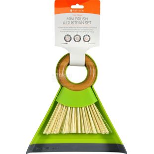 Full Circle, Щетка и совок для кухни, пластик, бамбук, зеленый, 17 x 18 x 5.5 см