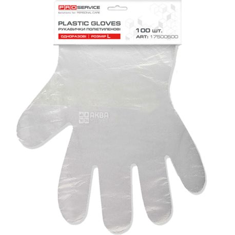 PROservice, Plastic Glover, 100 pcs, Polyethylene gloves, disposable, L
