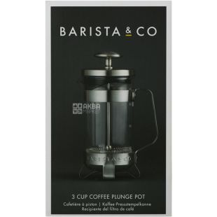 Barista & Co, Electric Steel, 300 мл, Френч-пресс на 3 чашки, стеклянный, металлик