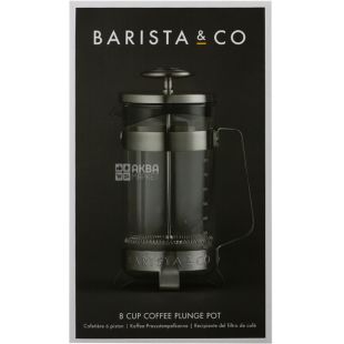 Barista & Co, Electric Steel, 800 мл, Френч-пресс для кофе, на 8 чашек, стеклянный, металлик