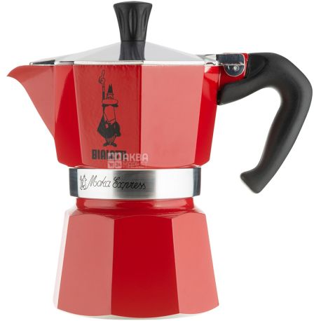 Bialetti, 170 мл, Кавоварка гейзерная, на 3 чашки, алюмінієва, червона