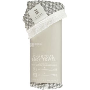 Kiyoi, Harada Textile, 30 х 100 см, Полотенце-мочалка для тела из кукурузных волокон и угля, серая