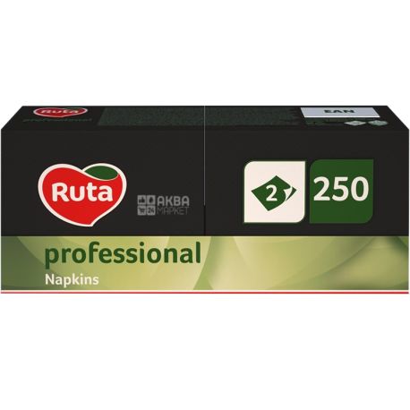Ruta Professional, 250 шт., Серветки паперові, 2-х шарові, чорні, 33х33 см