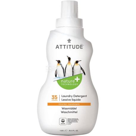 Attitude, Nature+Technology, 1,05 л, Жидкое средство для стирки, с цитрусовым ароматом, эко