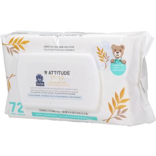 Attitude, Baby-Bebe, 72 шт., Аттитьюд, Салфетки влажные детские, для чувствительной кожи, с клапаном