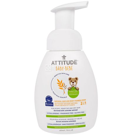 Attitude, Baby-Bebe Sensitive Skin, 250 ml, Baby Foam, Hypoallergenic, Eco
