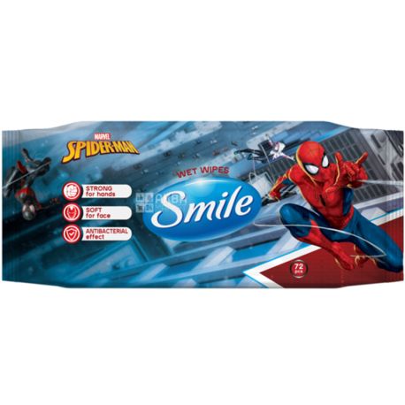 Smile, Marvel, 72 шт., Салфетки влажные антибактериальные, микс