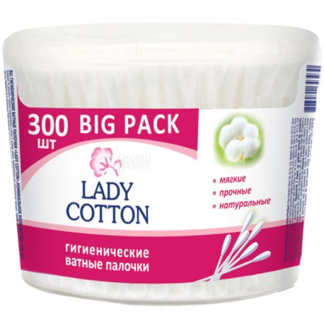 Lady Cotton, 300 шт, Ватные палочки гигиенические, ПЭТ