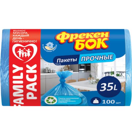 Freken Bock, 100 units, 35 L, Trash bags, durable, blue