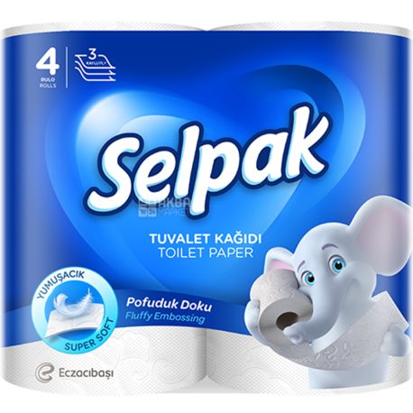 Selpak Super Soft, 4 рул., Туалетний папір Селпак Супер Софт, 3-х шаровий