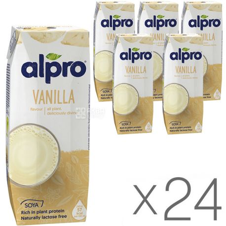 Alpro, Soya Vanilla, Упаковка 24 шт. по 250 мл, Алпро, Соєве молоко з ваніллю, вітамінізоване