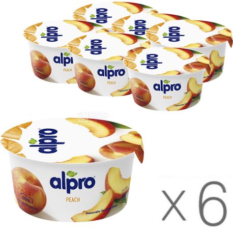 Alpro, Peach, упаковка 6 шт., По 150 г, Алпро, Соєвий йогурт з персиком, 3%