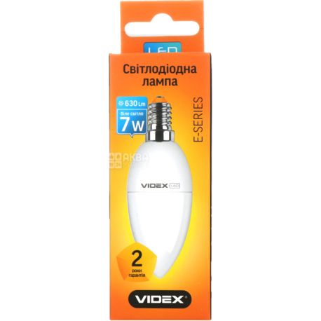 VIDEX LED, Лампа светодиодная Свеча, цоколь E14, 7 W, 4100К, 220V, нейтральное белое свечение, 630 Lm