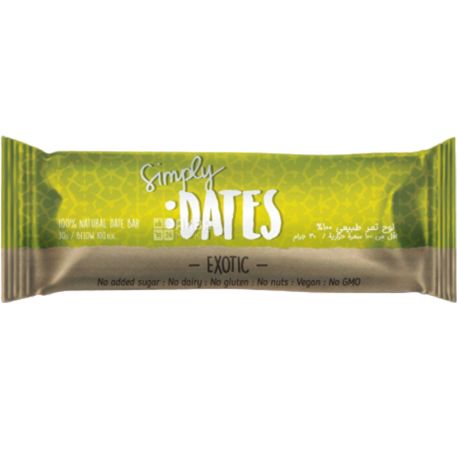 Dates, 30 г, Батончик фініковий, з екзотичними фруктами, без глютену і цукру, веганські