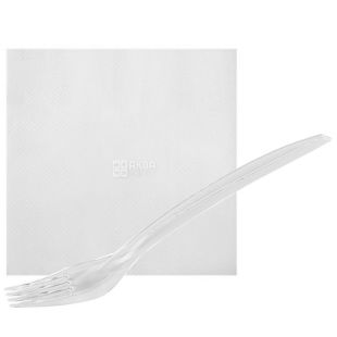 LUX, 1 шт., Набір одноразового посуду, прозорий, серветка і вилка