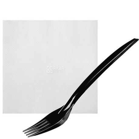 Lux, Disposable tableware set, fork, napkin, black