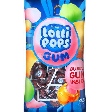 Roshen LolliPops Gum, 920 г, Карамель леденцовая, Кола, на палочке