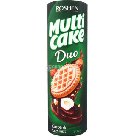 Roshen Multicake Duo, 180 г, Печиво-сендвіч, з начинкою какао-горіх
