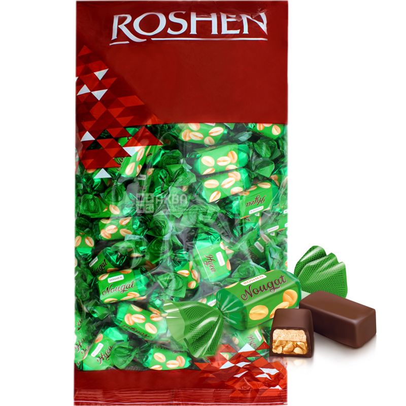 Roshen, Candy Nut, 1 кг, Рошен, Цукерки Нуга з арахісом і карамеллю