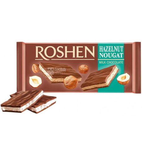 Roshen, 90 г, Рошен, Шоколад молочний, з горіховою нугою