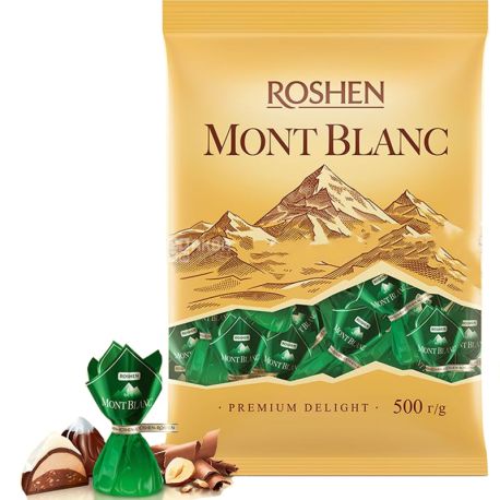 Roshen, Mont Blanc, 500 г, Рошен, Цукерки Монблан крем-праліне і подрібнений лісовий горіх