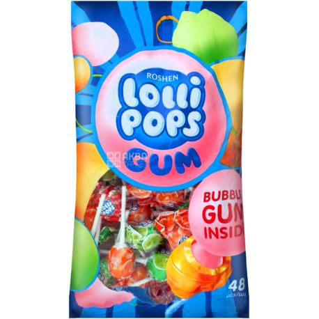 Roshen LolliPops Gum, 920 г, Карамель леденцовая, Фруктовый микс, на палочке