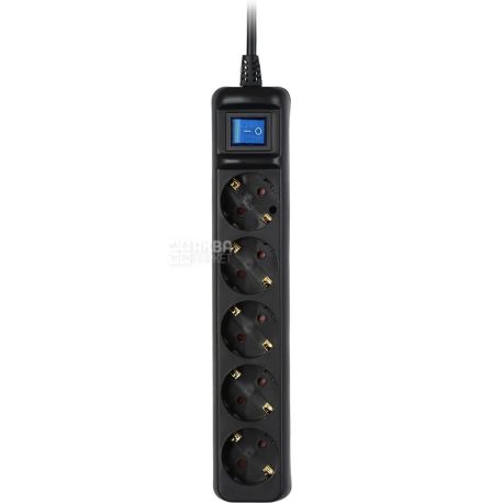 Surge protector 2E 5XSchuko with switch 3G1.0x3M, black