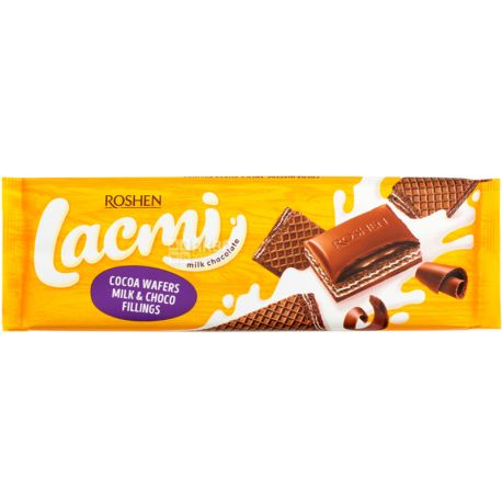 Roshen Lacmi, 265 г, Рошен, Шоколад молочний Лакмі, з молочно-шоколадною начинкою, вафлею і какао