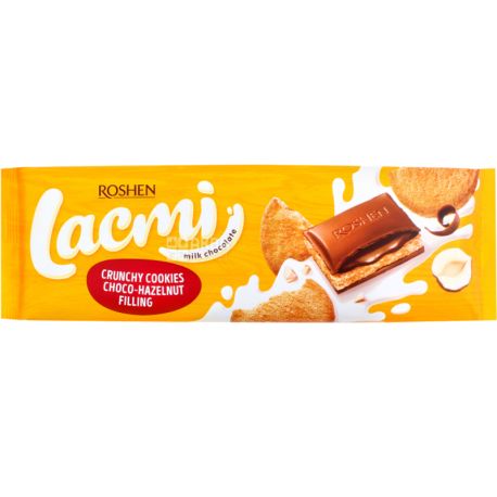 Roshen Lacmi, 290 г, Рошен, Шоколад молочний Лакмі, з шоколадно-горіховою начинкою і печивом