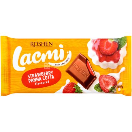 Roshen, Strawberry Panna Cotta, 90 г, Шоколад молочный с начинкой, Клубничная панна котта
