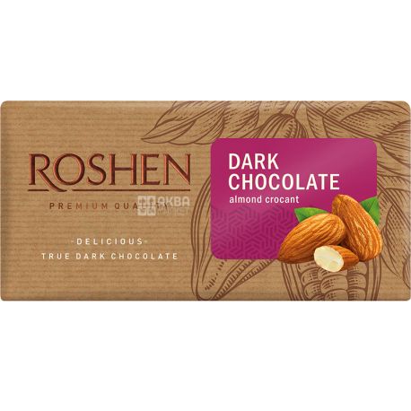 Roshen, 90 г, Шоколад черный с соленым миндалем