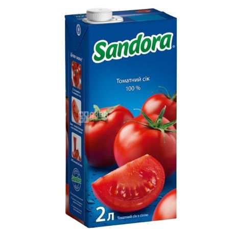 Sandora, Томатний, 2 л, Сандора, Сік натуральний, з сіллю