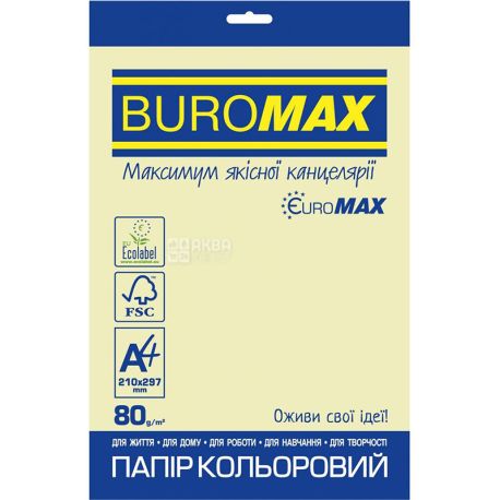 Buromax Euromax Pastel, 20 л, Бумага офисная цветная, кремовая, А4, 80г/м2