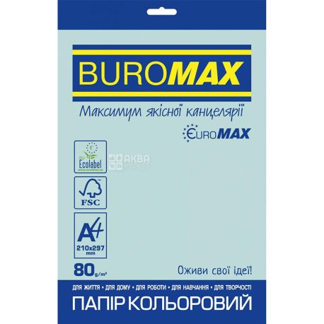 Buromax Euromax Pastel, 20 л, Бумага офисная цветная, голубая, А4 80г/м2